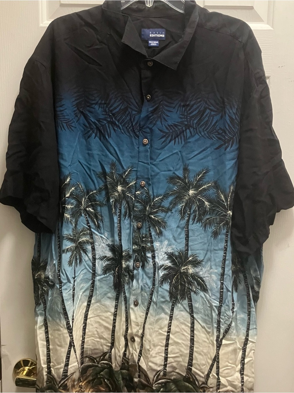 Basic Editions Button Up Shirt Men's Palm Trees 100% Rayon Short Sleeve Size 3XL